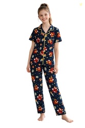 Ninos Dreams Cotton Knit Half Sleeves Girls Collar Night Suit with Paj