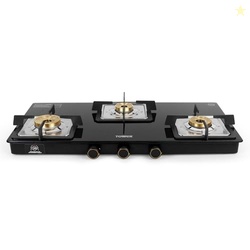 Tower Gas Stove 3 Burner 8mm Toughened Glass Brass Valves Lpg Black |