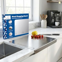 HomeWiz Large Steel Chopping Board for Kitchen - 100% Stainless Steel
