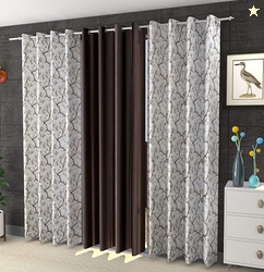 Kiara Creations Premium Floral Blossom (2 Printed + 1 Plain) Curtains