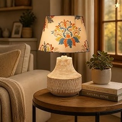 tu casa Wooden Table Lamp with Fabric Shade, Mango Wood,for Home, H-14