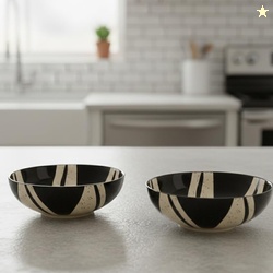 Ceramic Bowl Set, 750ml Each, 2 Pieces, Black | Glossy Finish | Bone A