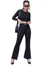 Tokyo Talkies Women's Long Sleeves Round Neck Solid Co-Ords| Stylish C
