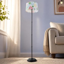 tu casa Black Iron Floor Lamp Flower Print Fabric Shade Bedroom 57 Inc