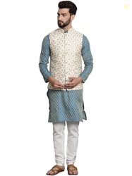 SOJANYA (Since 1958:Men's Ethnic Motifs Woven Design Silk Blend Kurta
