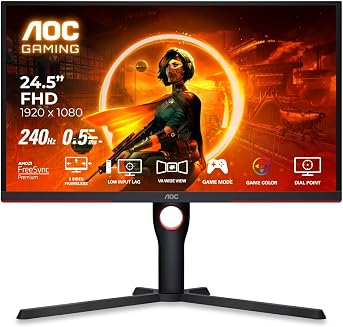 AOC 25G3ZM/BK 24.5  FHD Gaming Monitor, 240Hz Refresh Rate, 1ms GTG Re