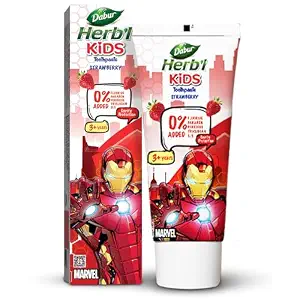 DABUR Herb'l Kids Iron Man Toothpaste|3+ Years|Strawberry Flavour|80 G