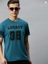 Harvard Men Blue Printed Round Neck T-shirt