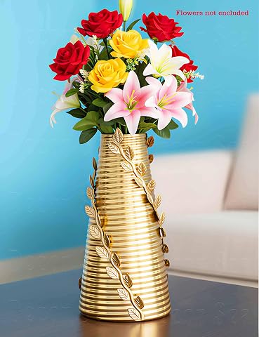 Flower Vase for Living Room | Gold Minimalist Table Metal Vase for Bed