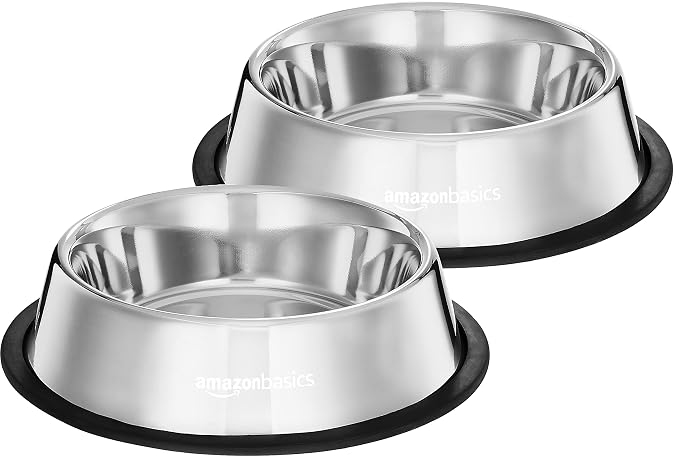 Amazon Basics Stainless Steel Pet Feeding Bowls for Dogs and Cats | Se