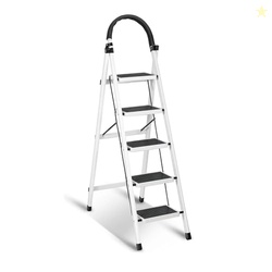 Sulfar Foldable 5-Step Ladder With Wide Anti-Slip Pedal - Sturdy Steel