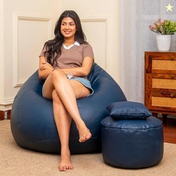 Sattva Classic XXXL Combo Bean Bag with Footstool & Cushion | Faux Lea