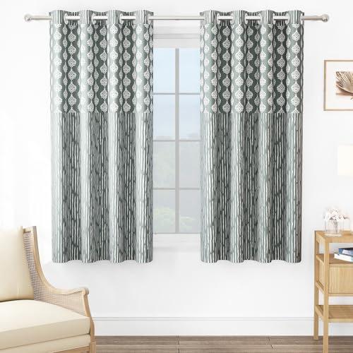 MollisHomes Window Curtains 5 Feet Pack of 1, Damask, Grey & White | D