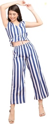 Casual Stripe Printed Crop Top and Trouser Co-Ords Set for Women || To