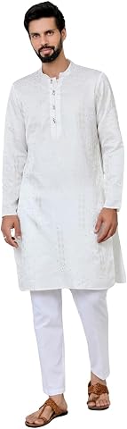 Men's Full Sleeve Mandarin Collar Floral Embroidered Mandarin Collar T