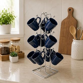 NH10 DESIGNS Silver Stainless Steel Tabletop Cubby Shelf Cup Rack - Id