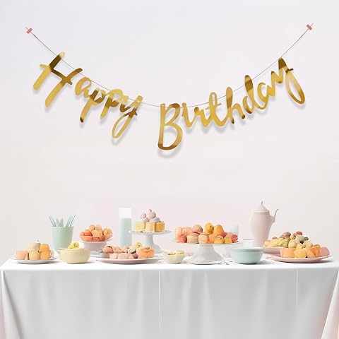 Party Propz Happy Birthday Banner for Decoration - 1 Pc Cursive Metall