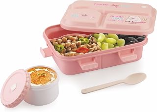 ATTRO Smiley Bite Plastic Lunch Box  3 Compartment Bento Tiffin, Leak-