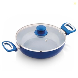 Amazon Brand - Solimo Blue Ceramic Non Stick Induction Base Deep Kadai