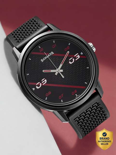 Sonata Volt Black Dial Black Polyurethane Strap Analog Watch  - F...mo
