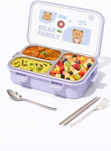 TEC TAVAKKAL Lunch Box 3 Compartment Leak Proof BPA Free Stainless Ste