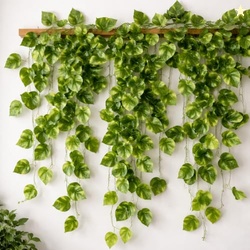 Polyester Artificial Plants Leaves Money Plant Greenery Hanging Vine C
