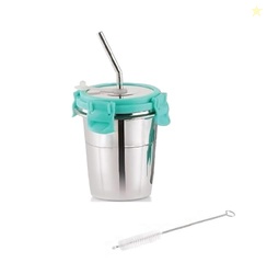 Stainless Steel Fusion Glass Tumbler with Stainless Steel Metal Straws