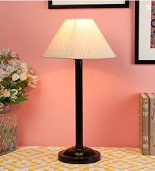 Modern Bedside Table Lamp with Off-White Cotton Shade and Black Metal