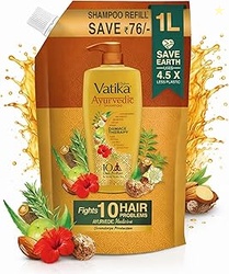 Dabur Vatika Ayurvedic Shampoo Refill Pouch - 1 L | Damage Therapy | P