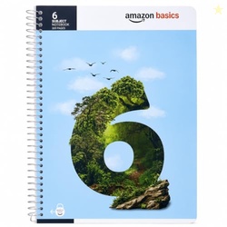 amazon basics Spiral Notebook Single Line 6 Subject 300 Pages A4 Size