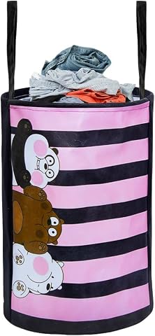 PrettyKrafts 45L Non Woven Panda Printed Round Foldable Large Laundry