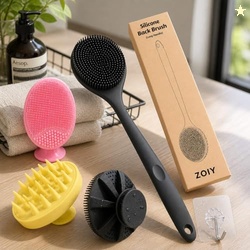 4-in-1 Silicone Bath Brush Set  Long Handle Back Scrubber, Body Exfoli