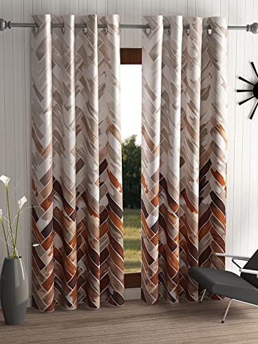 Home Sizzler 2 Pieces Geometrical Panel Eyelet Polyester Window Curtai