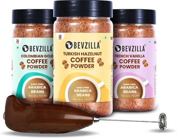 Bevzilla Instant Coffee 75 grams x 3 Jars Combo with Electric Frother