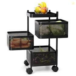 3 Layer Kitchen Trolley with Wheels | 360 Rotating Metal Storage Rack