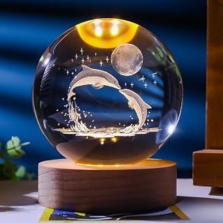 Crystal 3D Galaxy Ball Night Light Table Lamp, Dolphin with Moon