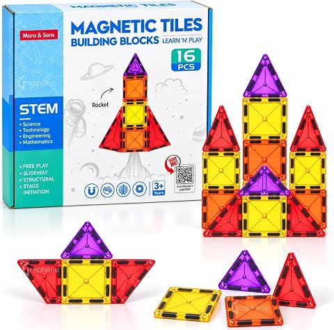 GRAPHENE Magnetic Tiles Building Blocks for Kids 3+ Years 16 Pcs 3D Co