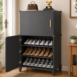 EXVITO Plastic Shoe Rack for Home with Door, 2-Door Shoe Storage Cabin