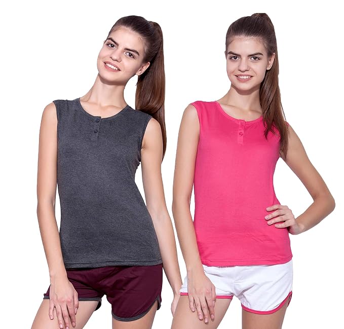 Ap'pulse Women's Sleeveless Henley(Pack of 2)