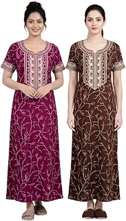 Embroidery Nighty for Women Pure Cotton Combo Pack of 2 | Free Size Go
