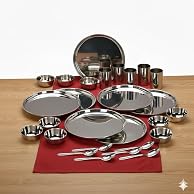 E - Ezra 36 Pieces Stainless Steel Dinnerware/Dinner Set - 6 Thali, 6