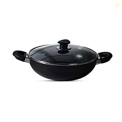 Bergner Essential Plus 5 Layer Marble Non Stick Kadai/Kadhai with Glas