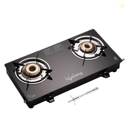 Lifelong 2 Burner Gas Stove with Gas Lighter | Modern Glass Stove with