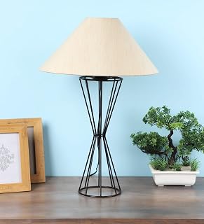 tu casa Table Lamps Black Metal Base with Off-White Cotton (Off-White)