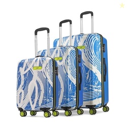 Skybags Stroke Set of 3 Printed Hard Case Trolley Bags, Blue-White | L