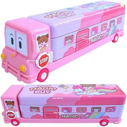 Devam School Bus Metal Pencil Box With Moving Tyres And Sharpner For K