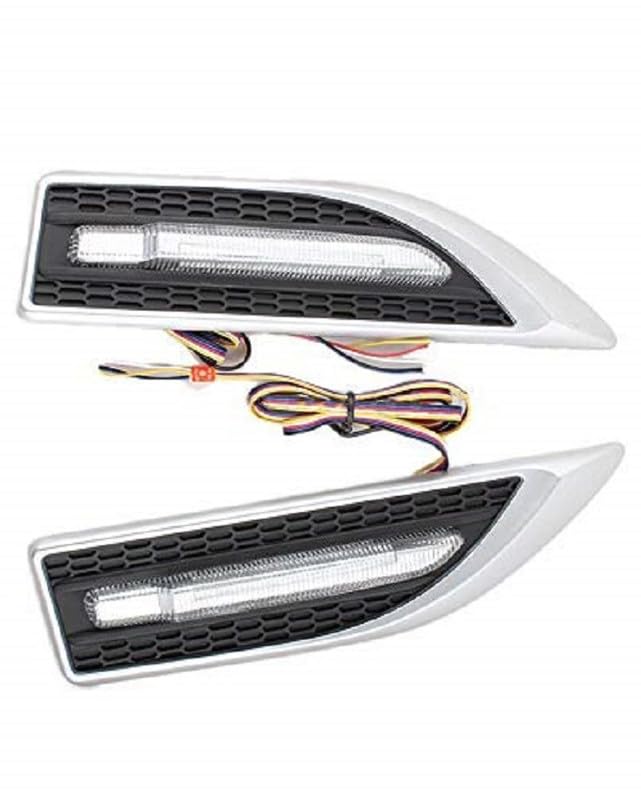 Aksmit Car Side Fender Light with 3 Colour Led Indicator Light (Silver