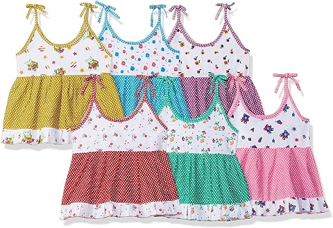 Baby and Kids Girls Cotton A line Printed Frock Dress Pack of 6