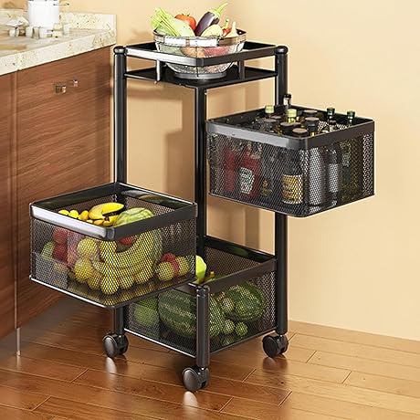 Homeor Multi-Purpose Mesh Rotating Trolley Storage Organizer & Kit