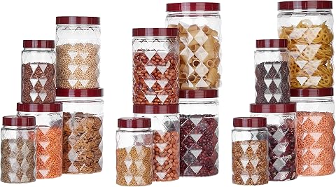 Solimo Plastic Pet Storage Jar and Container, Set of 15 (300 ml, 600 m